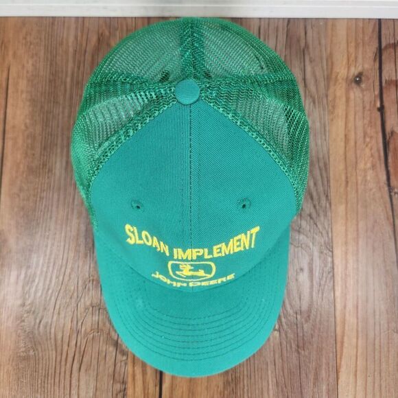 John Deere Sloan Implement Company Snapback Trucker Hat Cap Green Farmer Farm - Picture 7 of 10